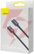 Kabel usb-c / lightning iphone baseus crystal cajy000301 2m 20w pd qc czarny w oplocie premium