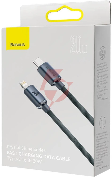 Kabel usb-c / lightning iphone baseus crystal cajy000301 2m 20w pd qc czarny w oplocie premium