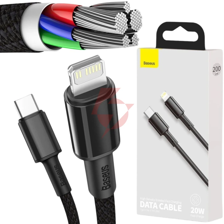 Kabel usb-c / lightning iphone baseus cafule catlgd-a01 2m 20w pd quick charging czarny w oplocie