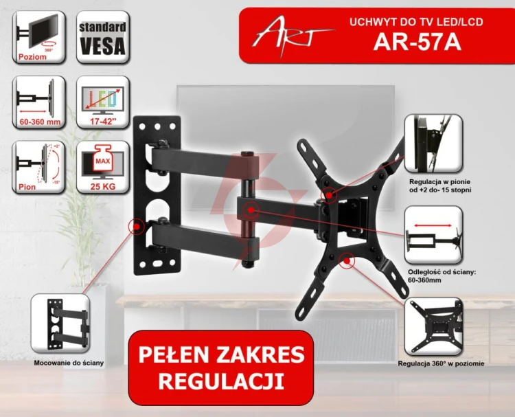 Uchwyt tv ścienny led/lcd art 17-42