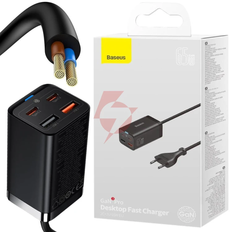 Ładowarka sieciowa baseus gan 3 pro desktop charger ccgp040101 65w 2x usb-a 2x usb-c pd 3.0 qc 4.0