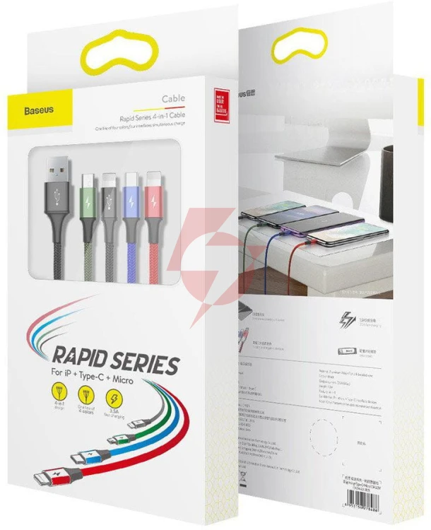 Kabel 4w1 usb-a / lighting iphone 2x usb-c micro-usb baseus cafule ca1t4-b01 1.2m 3.5a w oploci
