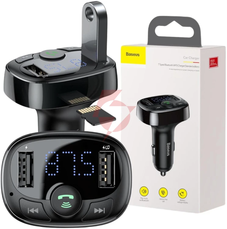 Transmiter fm ładowarka samochodowa baseus enjoy s-09a 3.4a 2x usb-a microsd bt 4.2
