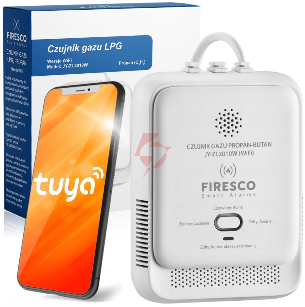 Czujnik gazu lpg propan-butan firesco jy-zl2010w z wifi aplikacja tuya 