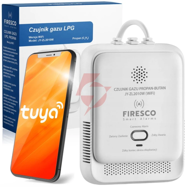 Czujnik gazu lpg propan-butan firesco jy-zl2010w z wifi aplikacja tuya 