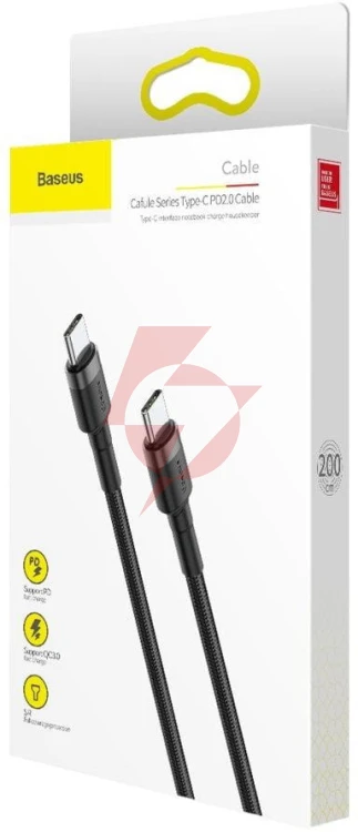 Kabel usb-c / usb-c baseus cafule catklf-hg1 200cm 60w 3a pd 2.0 qc 3.0 czarno-szary w oplocie