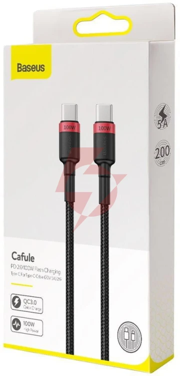 Kabel usb-c / usb-c baseus cafule catklf-al91 200cm 100w 5a pd 2.0 qc 3.0 czarny w oplocie