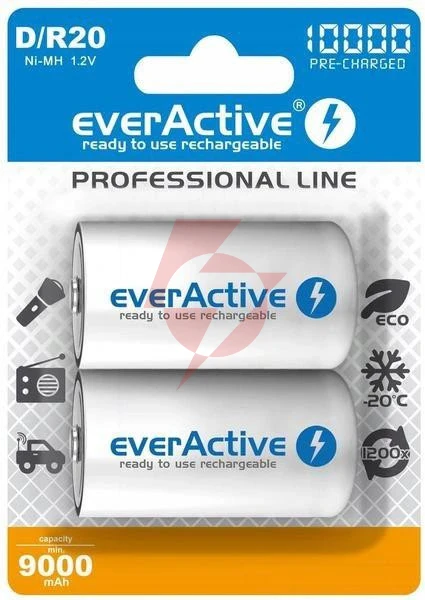 Akumulatorki d / r20 ni-mh everactive 10000mah professional line (box 2 szt.)
