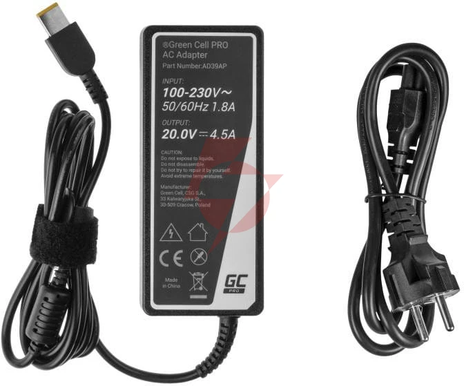 Zasilacz ładowarka do laptopa lenovo green cell pro ad39ap 20v 4,5a 90w slim tip
