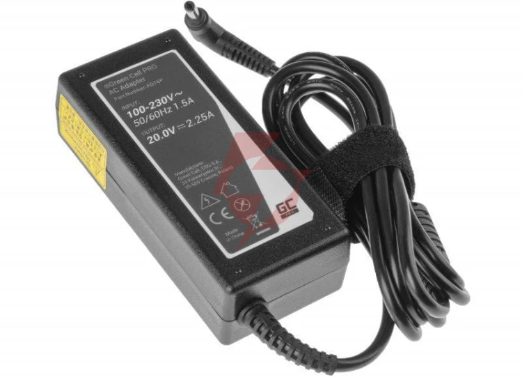 Zasilacz ładowarka do laptopa lenovo green cell pro ad76p 20v 2,25a 45w 4,0mm/1,7mm