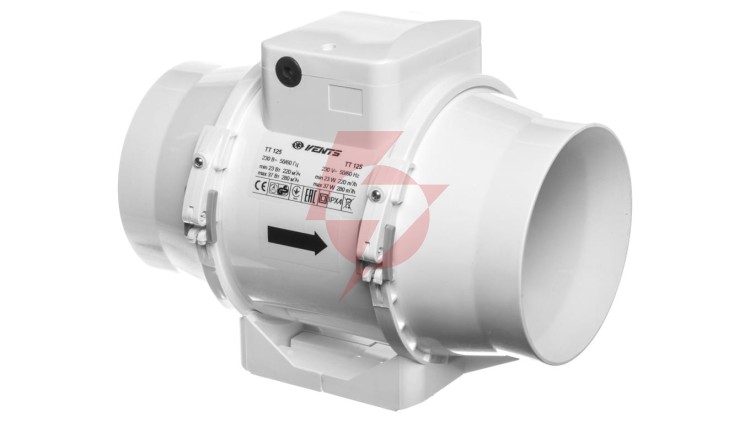 Wentylator kanałowy fi 125 230V 37W 280m3/h 37dB o przepływie mieszanym TT125