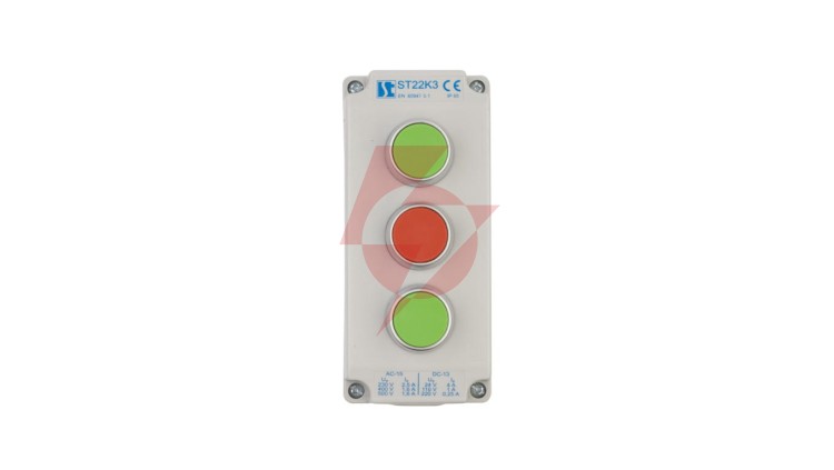 Kaseta sterownicza 3-otworowa z przyciskami zielony/czerwony/zielony IP65 ST22K3\02-1