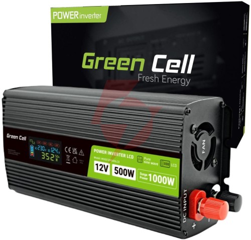 Przetwornica napięcia green cell powerinverter lcd 12v / 230v 500w/1000w czysta sinusoida