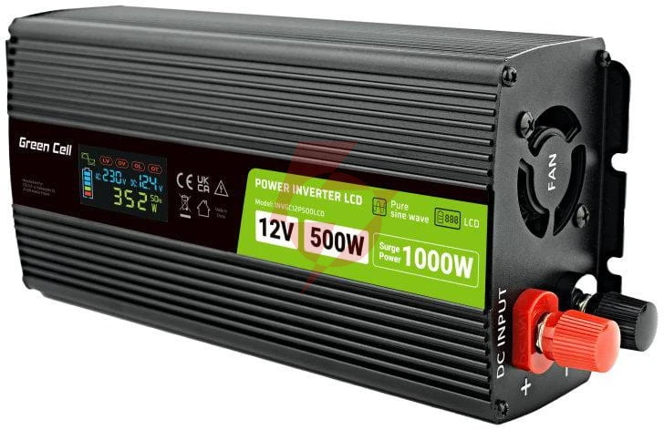 Przetwornica napięcia green cell powerinverter lcd 12v / 230v 500w/1000w czysta sinusoida