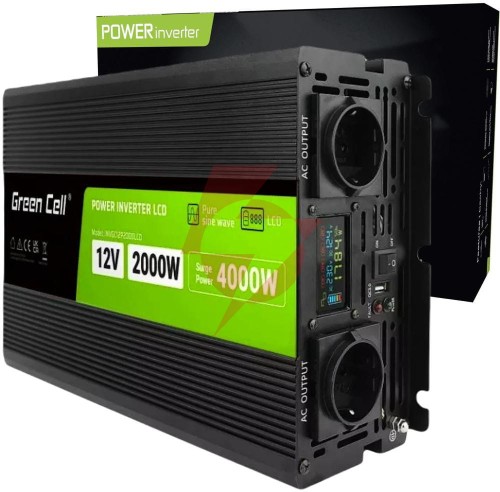 Przetwornica napięcia green cell powerinverter lcd 12v / 230v 2000w/4000w czysta sinusoida