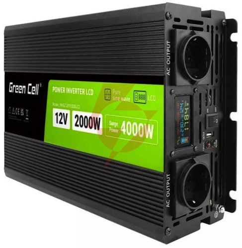 Przetwornica napięcia green cell powerinverter lcd 12v / 230v 2000w/4000w czysta sinusoida