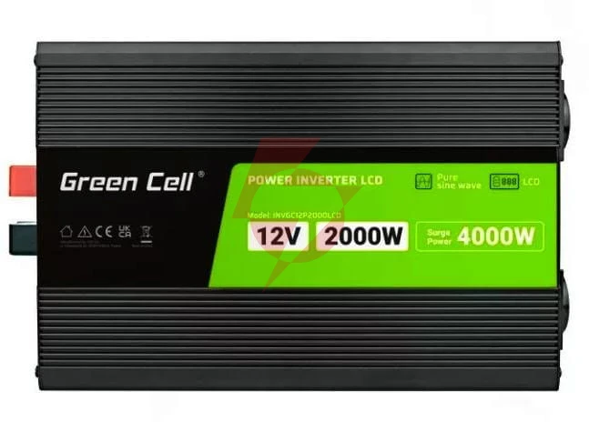 Przetwornica napięcia green cell powerinverter lcd 12v / 230v 2000w/4000w czysta sinusoida