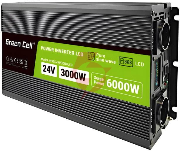 Przetwornica napięcia green cell powerinverter lcd 24v / 230v 3000/6000w czysta sinusoida