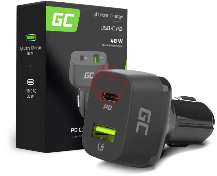 Ładowarka samochodowa green cell 48w 1x usb-c 1x usb-a power delivery 30w quick charge 3.0 cad33
