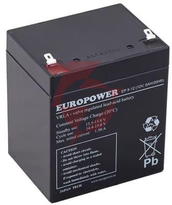Akumulator agm europower serii ep 12v 5ah t1 (żywotność 6-9 lat)