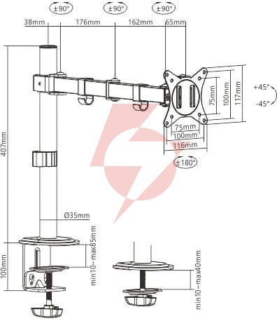 Uchwyt biurkowy przegubowy na 1 monitor spacetronik spa-112