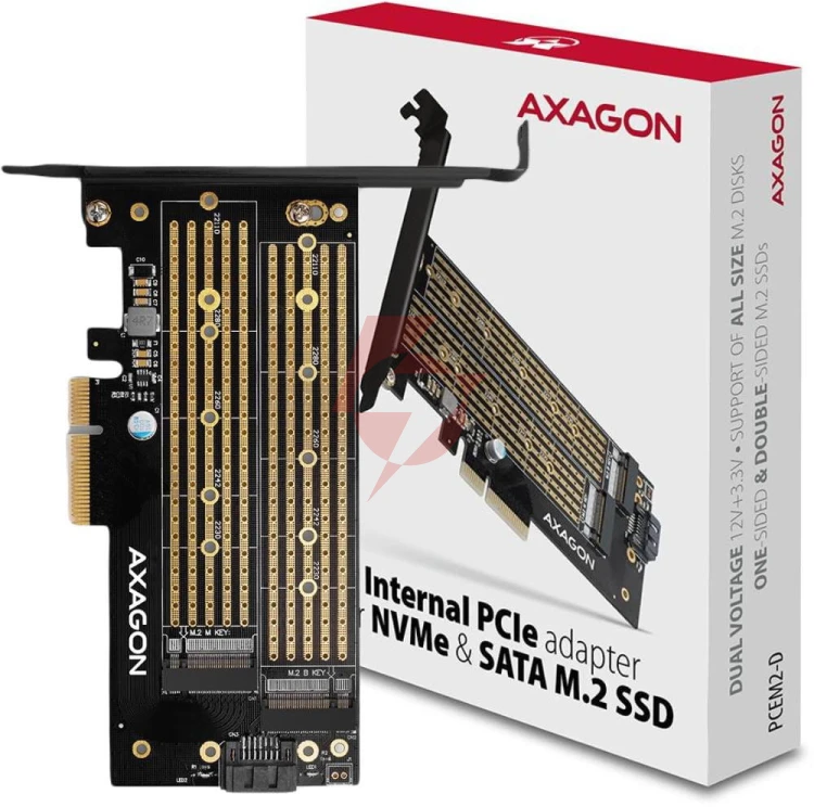 Adapter axagon pcem2-d pcie nvme + sata m.2