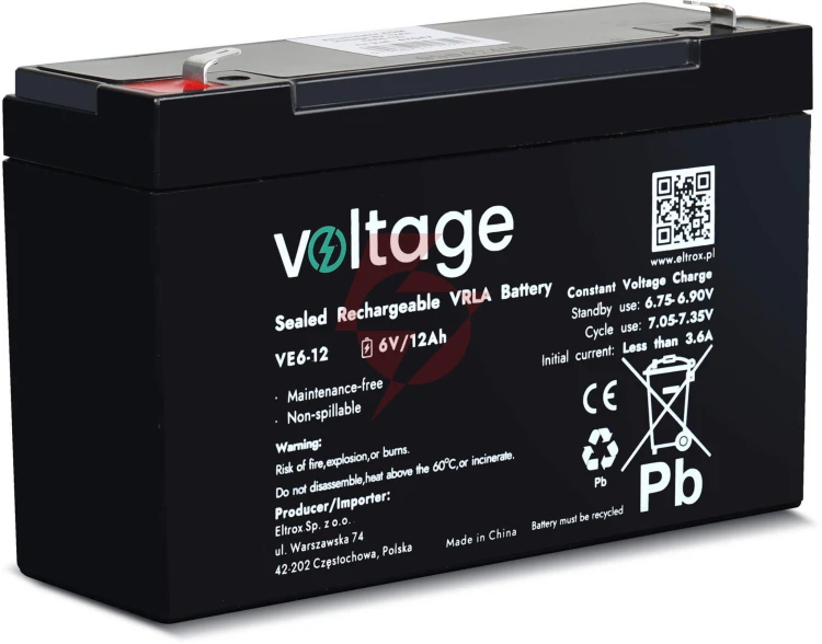 Akumulator agm voltage 6v 12ah ve6-12 (żywotność 6-9 lat)