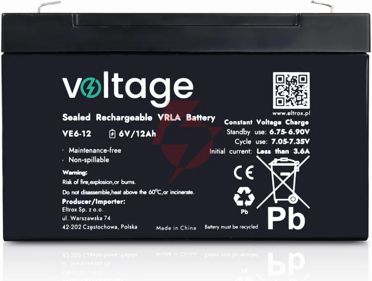 Akumulator agm voltage 6v 12ah ve6-12 (żywotność 6-9 lat)