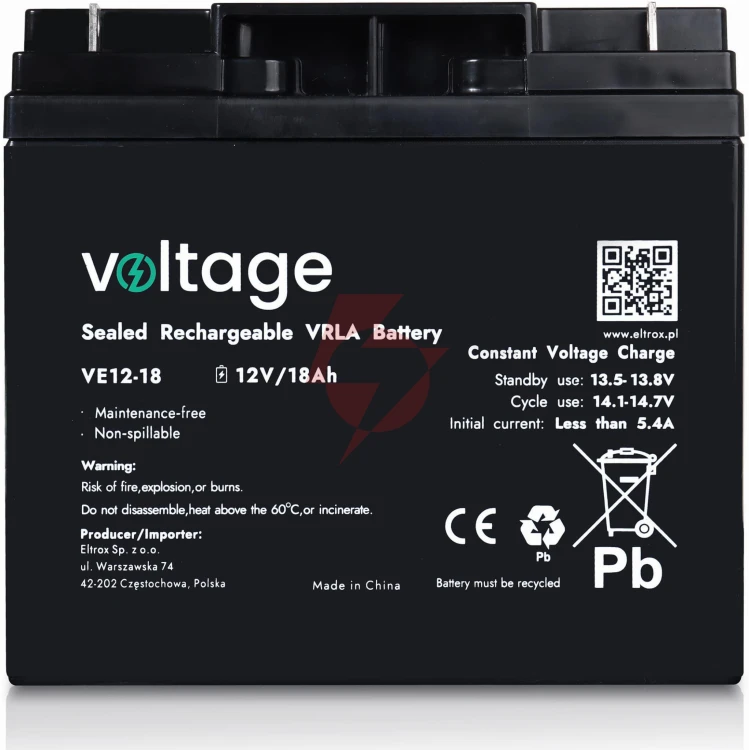 Akumulator agm voltage 12v 18ah ve12-18 (żywotność 6-9 lat)