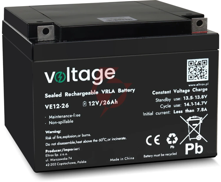 Akumulator agm voltage 12v 26ah ve12-26 (żywotność 6-9 lat)