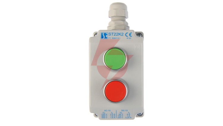 Kaseta sterownicza 2-otworowa z przyciskami zielony/czerwony IP65 ST22K2\01-1