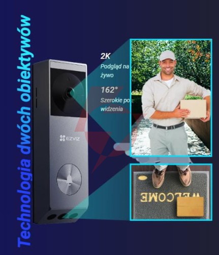 Wideodomofon ezviz ep3x (3mp+2mp) zasilany bateriami z panelem słonecznym