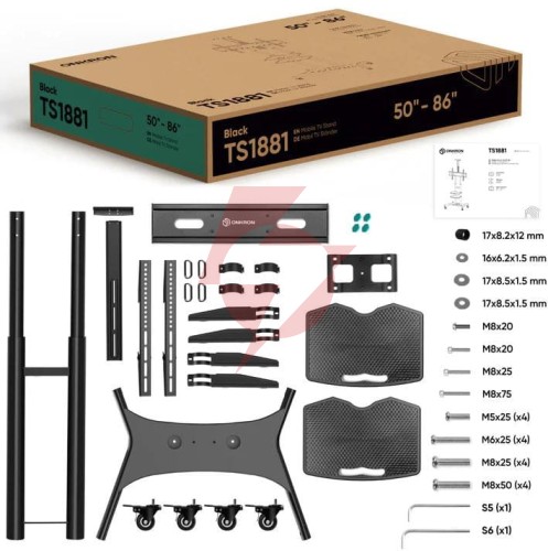Mobilny stojak do tv 50"-86" do 90 kg onkron ts1881 czarny