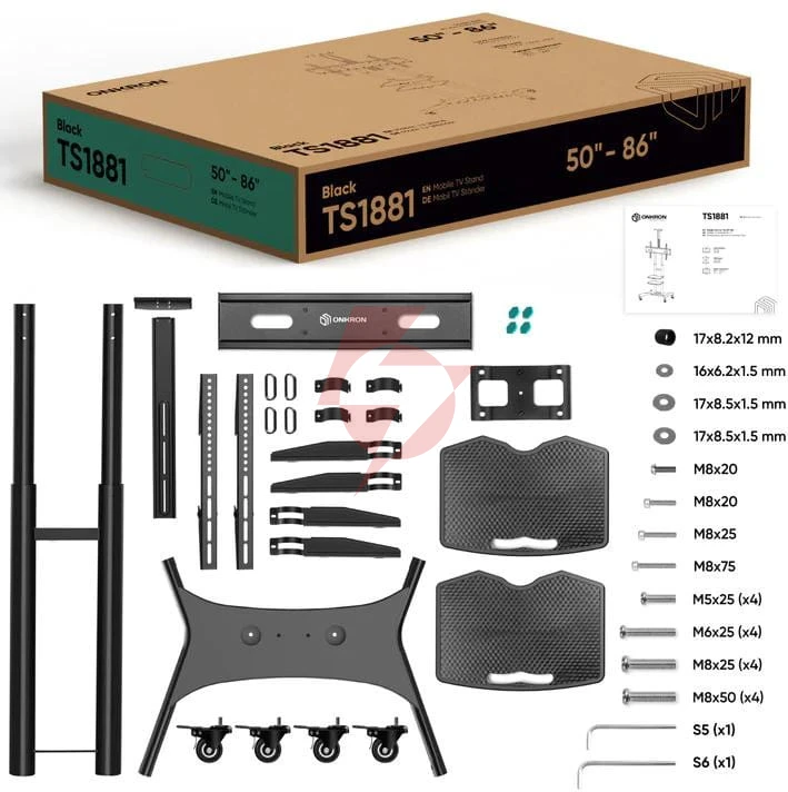 Mobilny stojak do tv 50"-86" do 90 kg onkron ts1881 czarny
