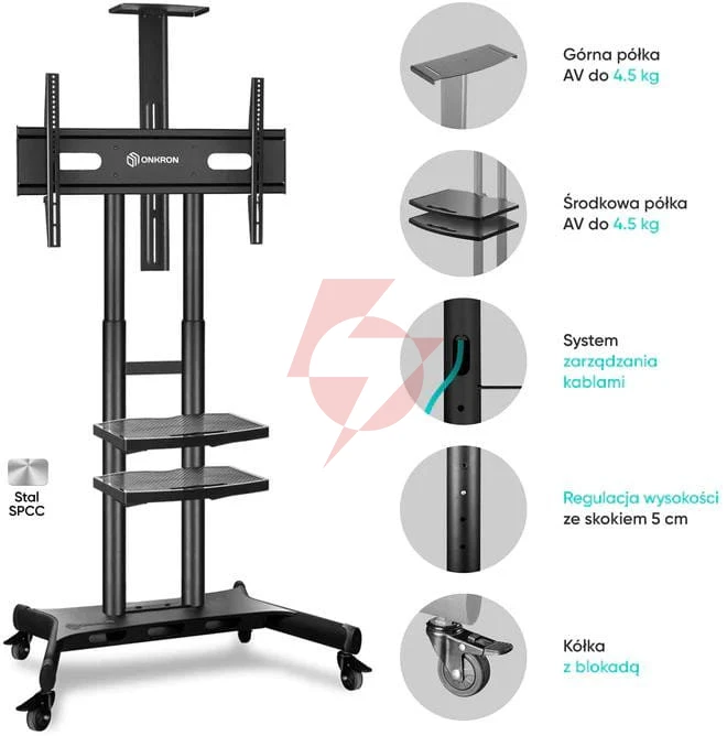Mobilny stojak do tv 50"-86" do 90 kg onkron ts1881 czarny