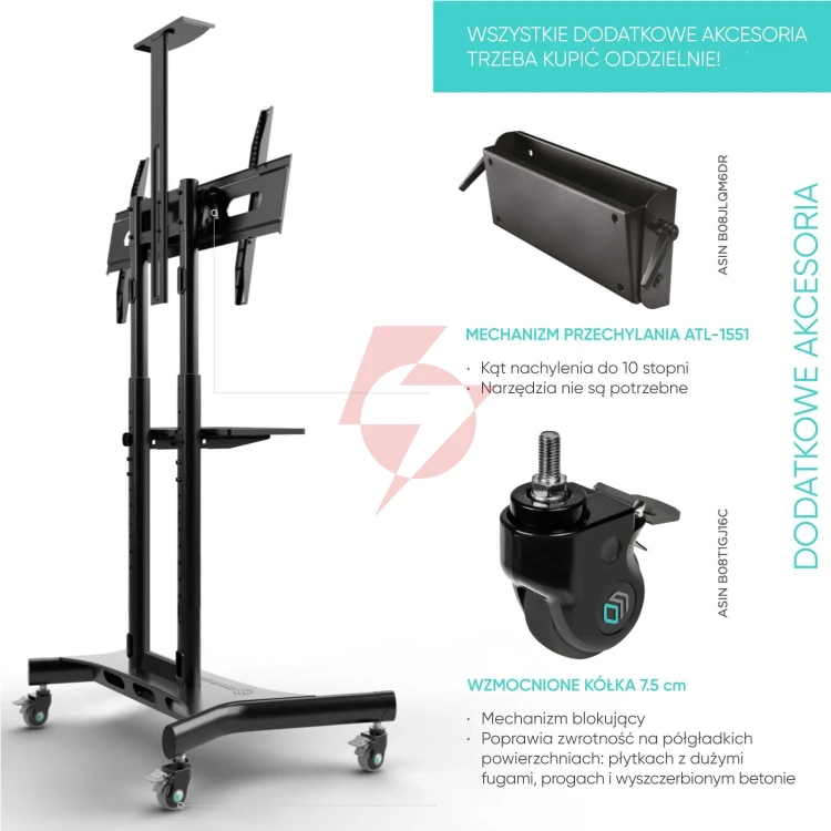 Mobilny stojak do tv 40"-70" do 45 kg onkron ts1551 czarny