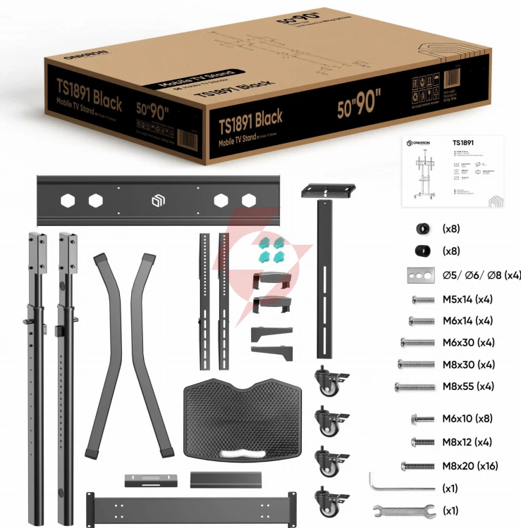 Mobilny stojak do tv 50"-90" do 90 kg onkron ts1891 czarny