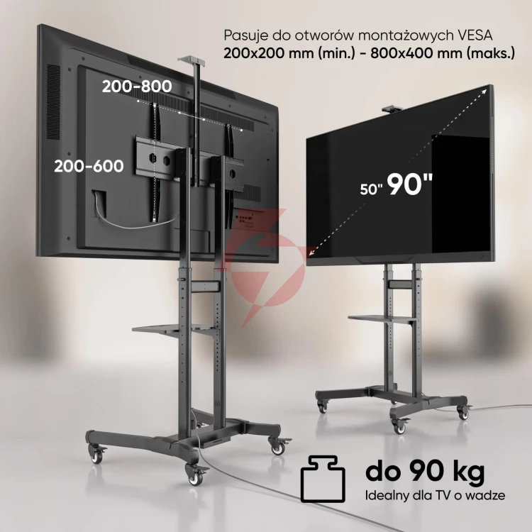 Mobilny stojak do tv 50"-90" do 90 kg onkron ts1891 czarny
