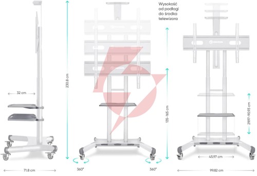 Mobilny stojak do tv 50"-86" do 90 kg onkron ts1881 biały