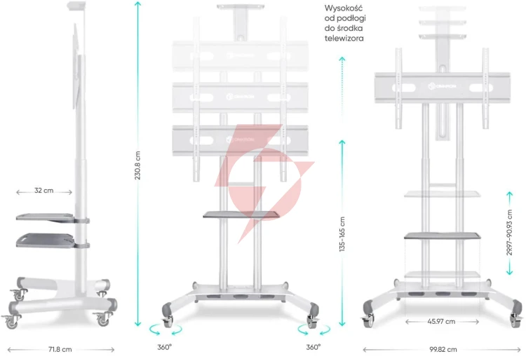 Mobilny stojak do tv 50"-86" do 90 kg onkron ts1881 biały