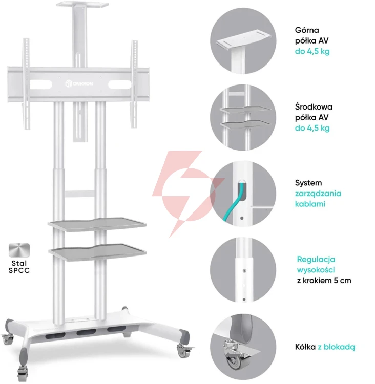 Mobilny stojak do tv 50"-86" do 90 kg onkron ts1881 biały