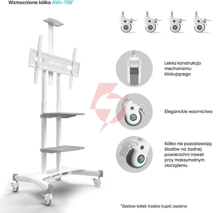 Mobilny stojak do tv 50"-86" do 90 kg onkron ts1881 biały