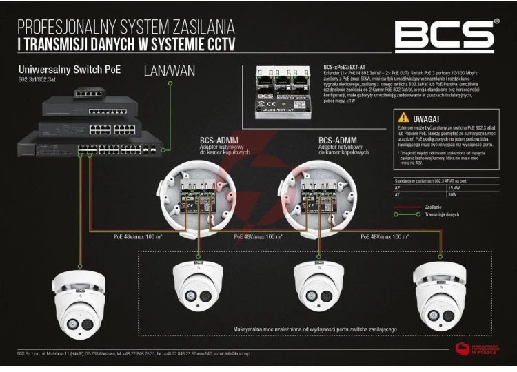 Switch poe  bcs power bcs-xpoe3/ext-at