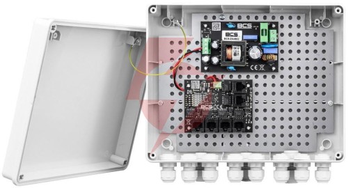 System zasilania do 5 kamer ip ze switchem poe w obudowie zewnętrznej bcs power bcs-ip4/z/e-s