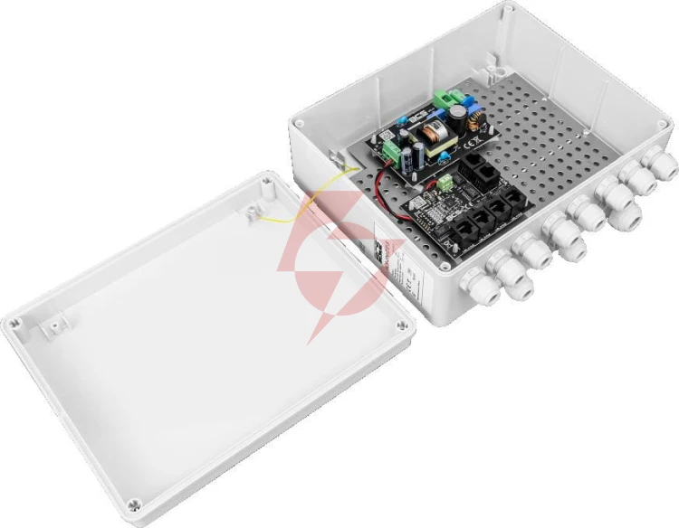 System zasilania do 5 kamer ip ze switchem poe w obudowie zewnętrznej bcs power bcs-ip4/z/e-s