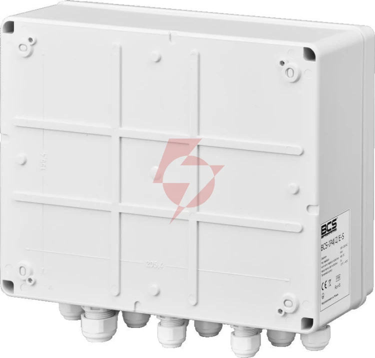 System zasilania do 5 kamer ip ze switchem poe w obudowie zewnętrznej bcs power bcs-ip4/z/e-s