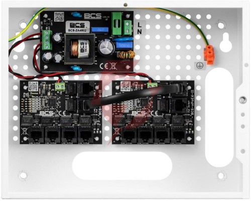 System zasilania do 9 kamer ip ze switchem poe w obudowie wewnętrznej bcs power bcs-ip8/e-s