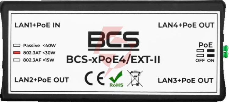 Niezarządzalny extender sieciowy poe bcs power bcs-xpoe4/ext-ii