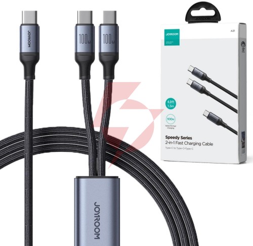 Kabel 2w1 usb-c / 2x usb-c joyroom speedy sa21-1t2 150cm 100w w oplocie czarny