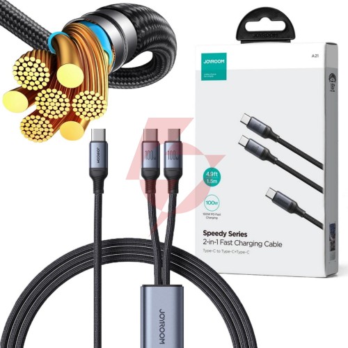 Kabel 2w1 usb-c / 2x usb-c joyroom speedy sa21-1t2 150cm 100w w oplocie czarny